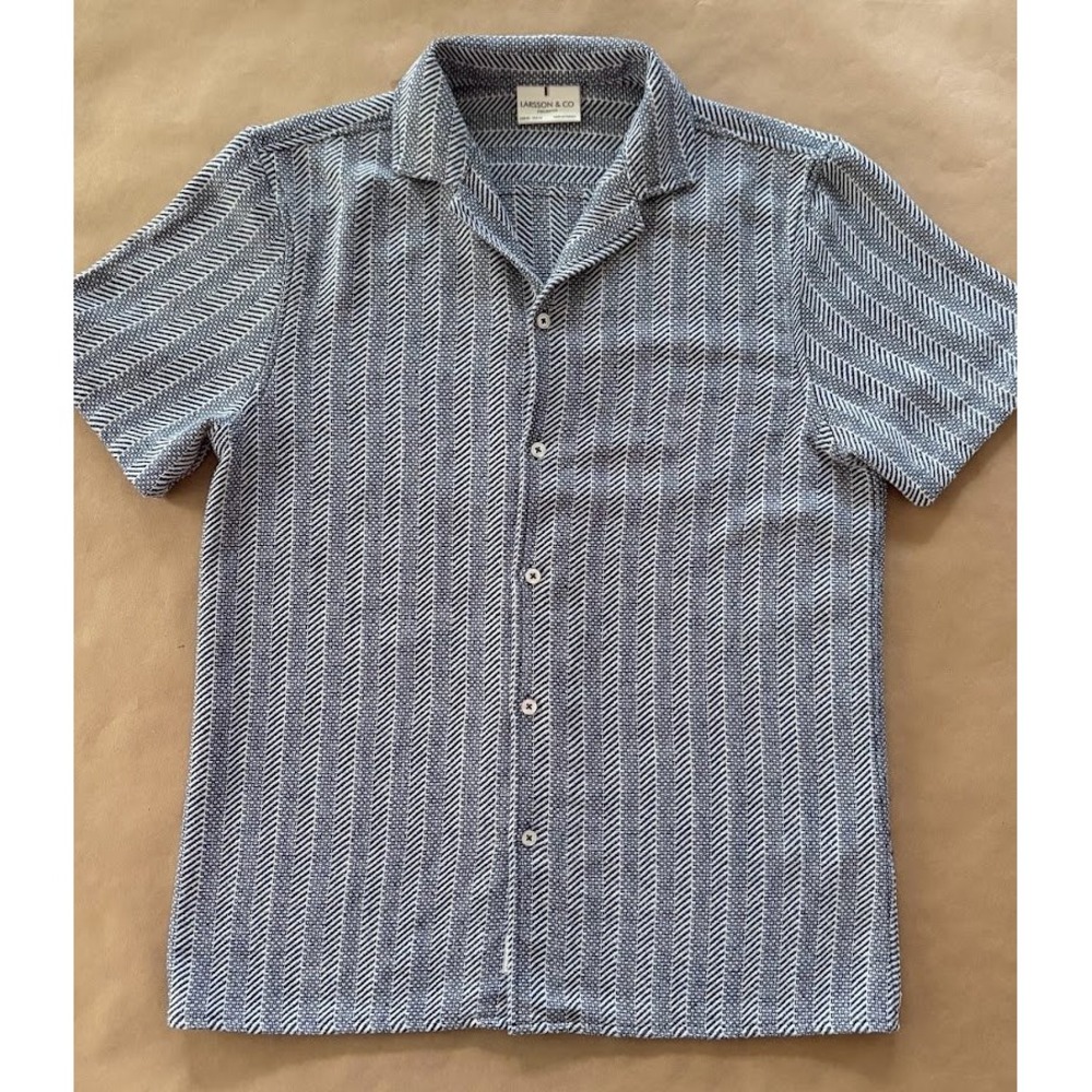 Larsson & Co Premium Mens Herringbone Stripe Jacquard Shirt Med Coastal Cabana